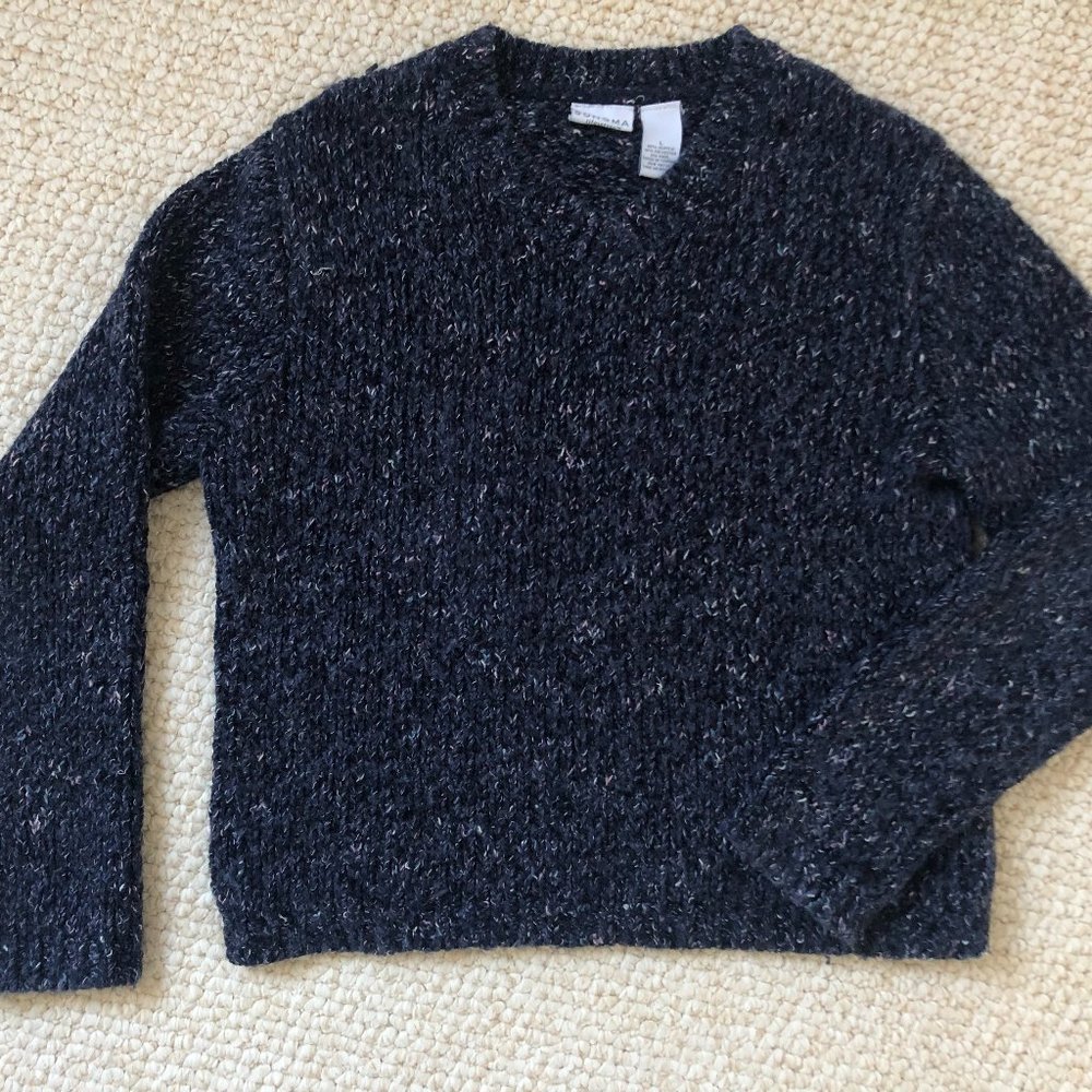 Williams Sonoma blue knit sweater w/color flecks, Size L